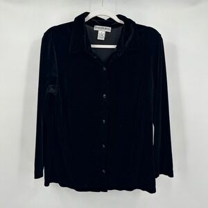 Womens Minimalist Velvet Top Size M Black Luxe Soft Gothic Dark Academia